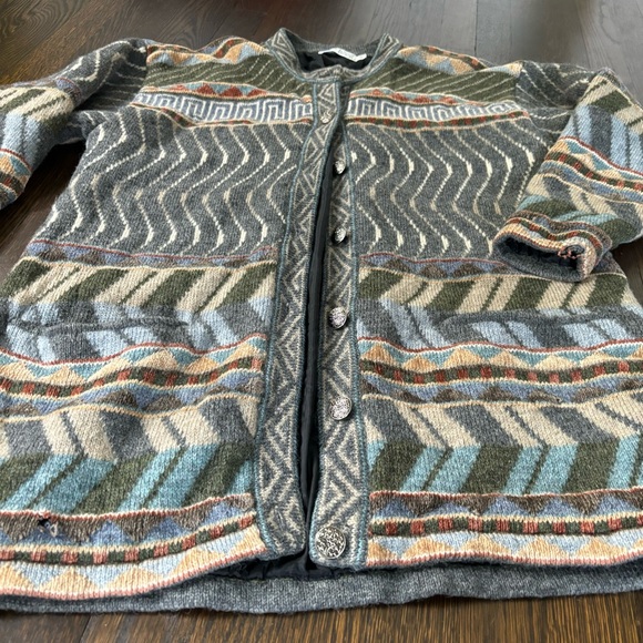 Vtg Icelandic Design Sweater Jacket Wool Nordic Button Up Jacket Large L - Picture 2 of 5